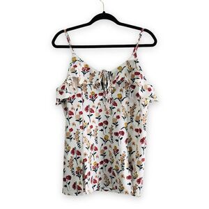 Doe & Rae Women's Size Small White Floral Ruffle Trim Cami‎ Tank Top Flowy